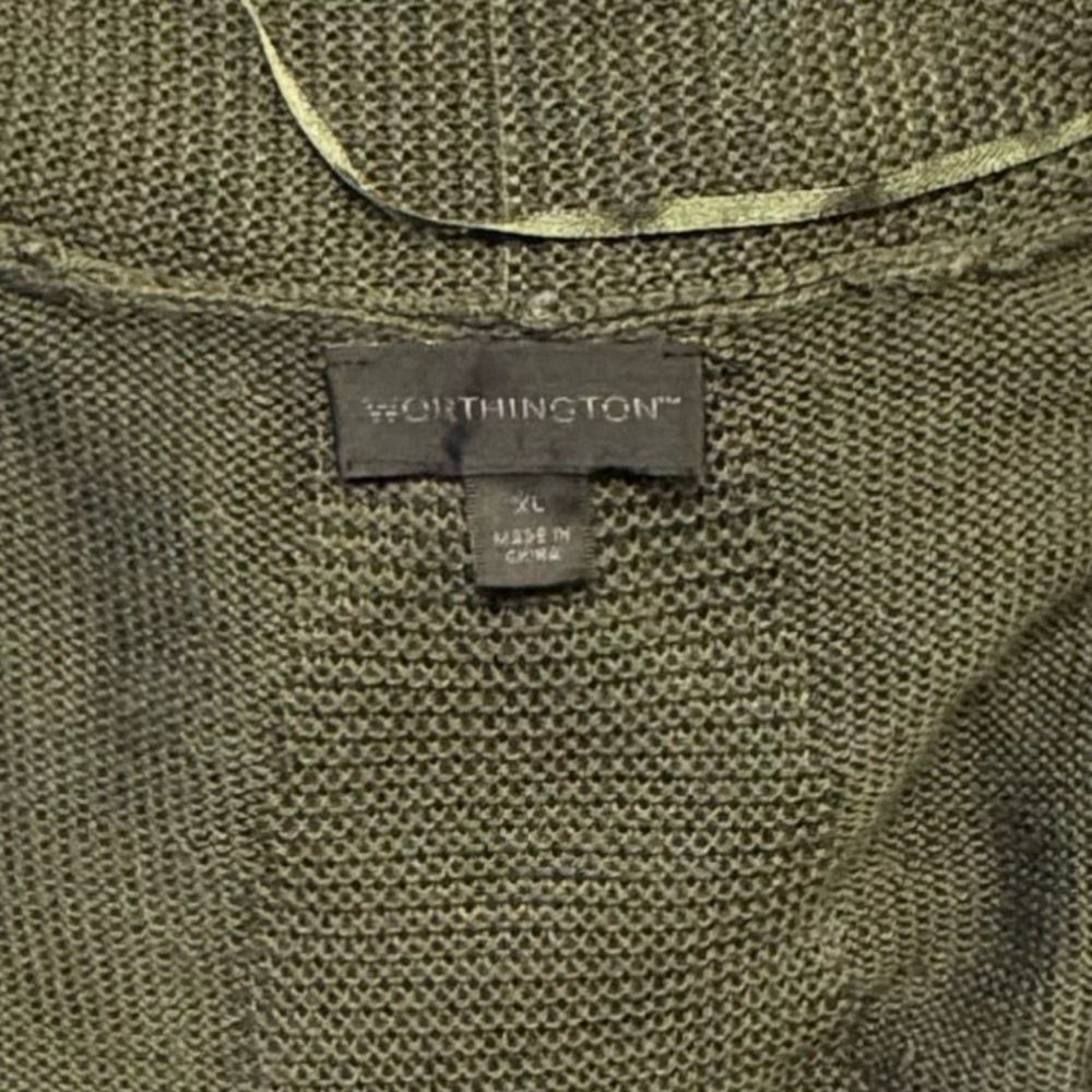 Worthington XL Lightweight Dark Olive Green Open Front Knit Cardigan Sweater - Picture 8 of 10
